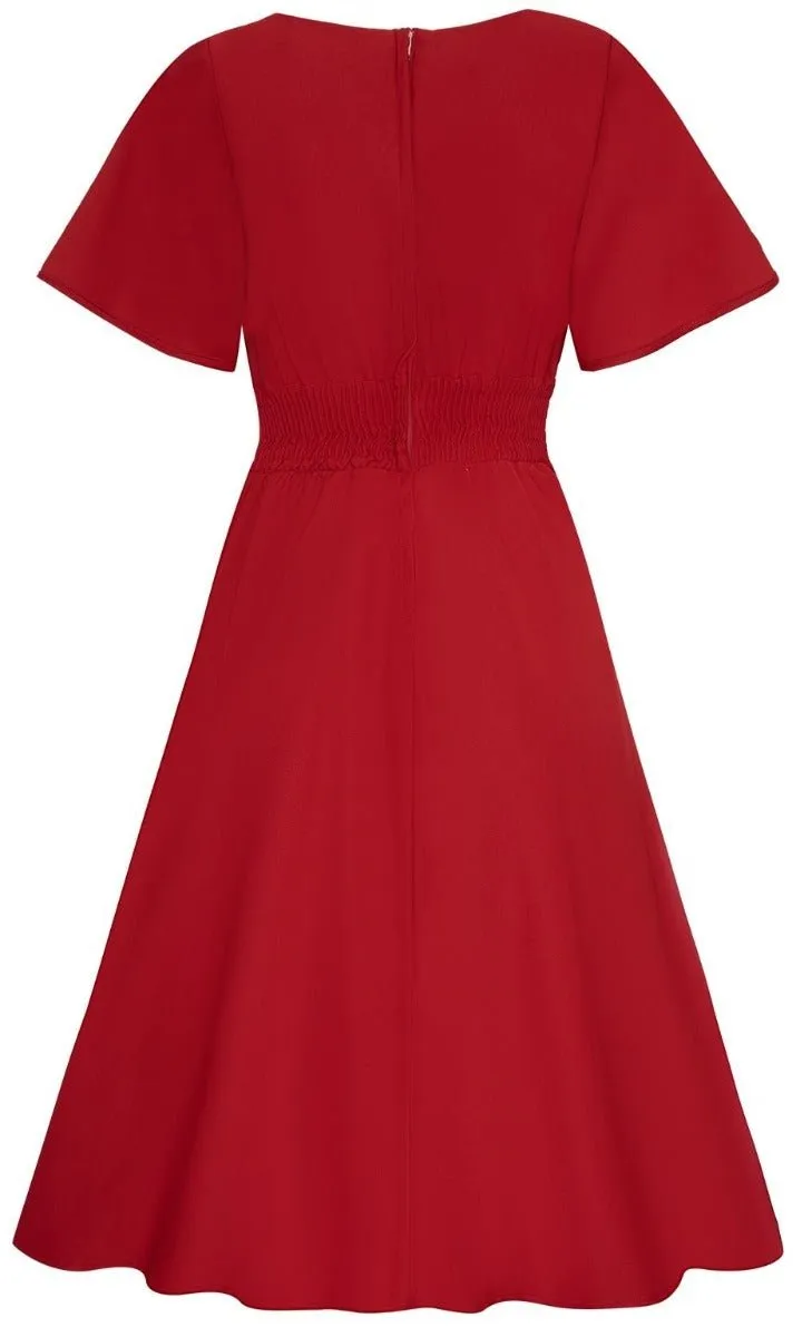 Janice Vintage Tea Dress with Short Sleeves in Red