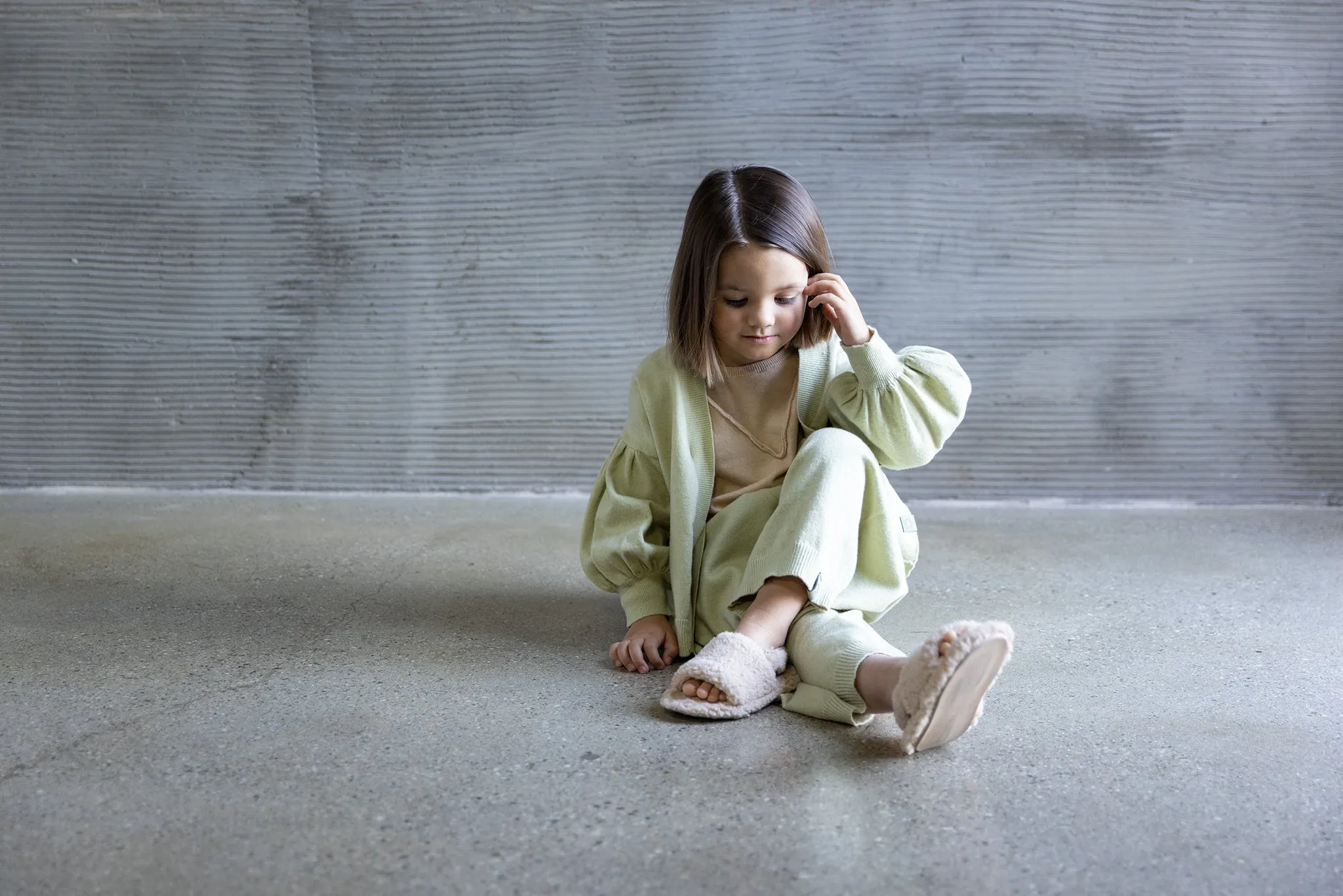 Kids Full Sleeve Cardigan - in Mint Brushed Knit