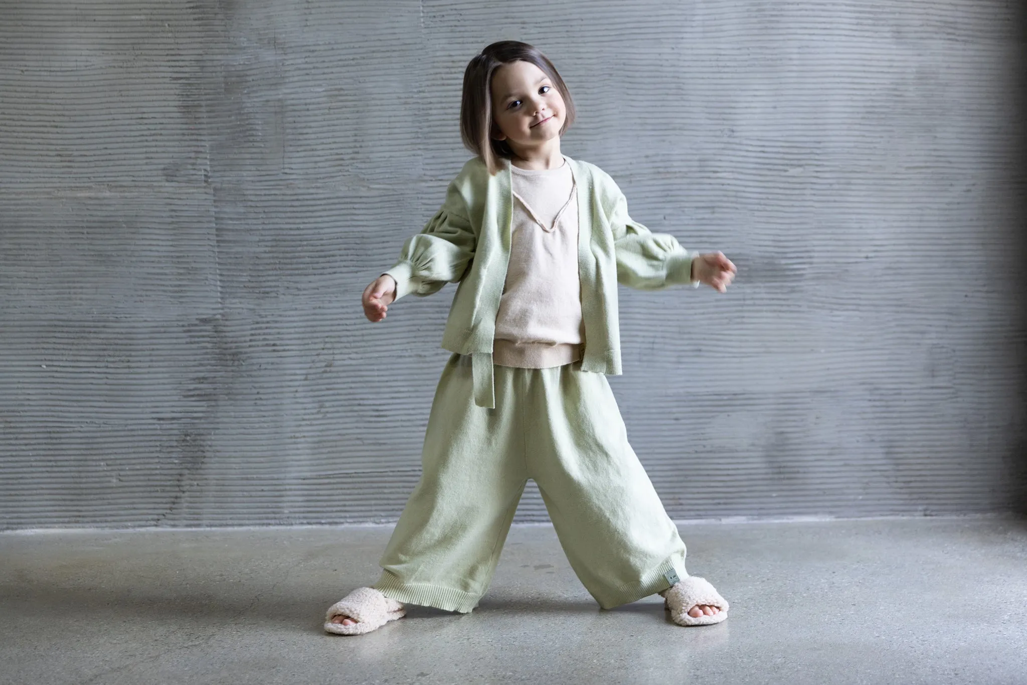 Kids Full Sleeve Cardigan - in Mint Brushed Knit