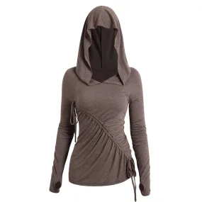 LANFUBEISI 2024 New Womens Hoodie Tops Thumb Hole Raglan Sleeve Hooded Top Ruched Cinched Casual Top Long Sleeves Top