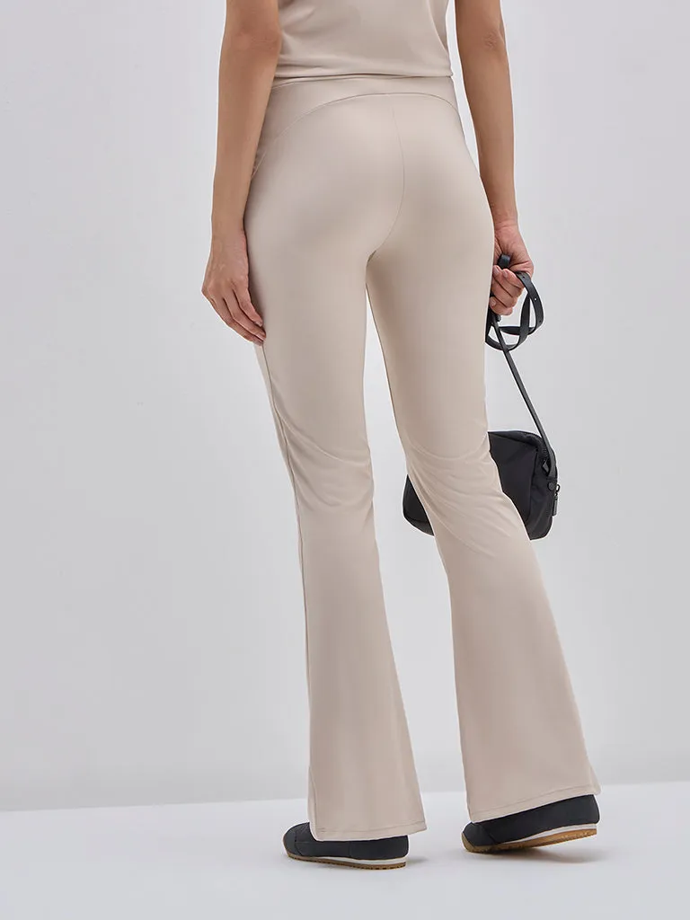 LOV Beige High-Rise Cotton Blend Bootcut Track Pants