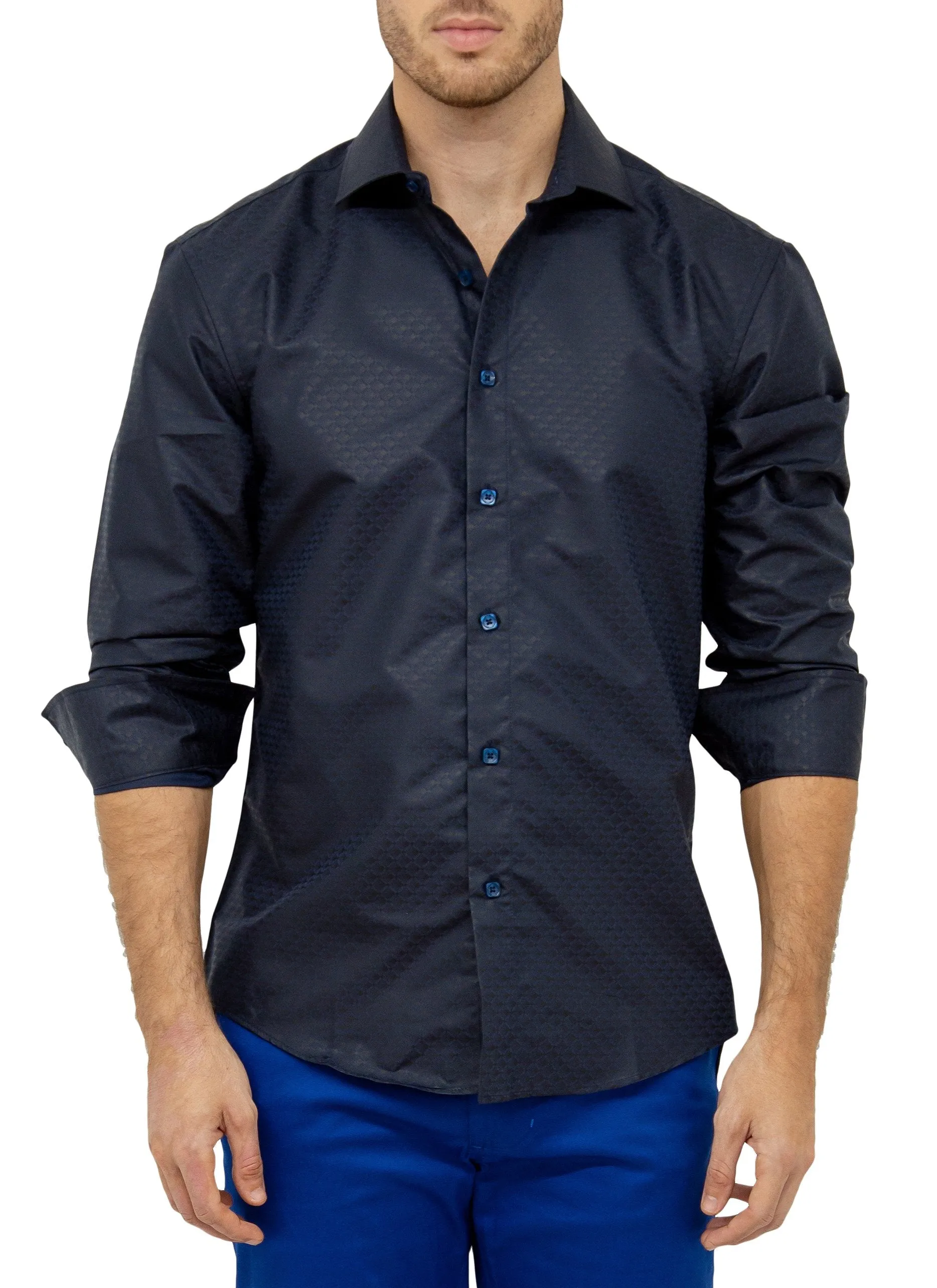 Men's Navy Long Sleeve Button Up