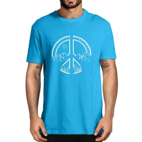 Men's Novelty Oversized Peace Sign Mountains Cotton Summer T-Shirt