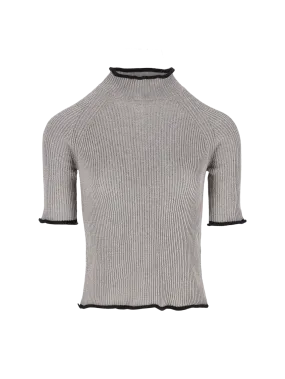 metallic mock-neck top