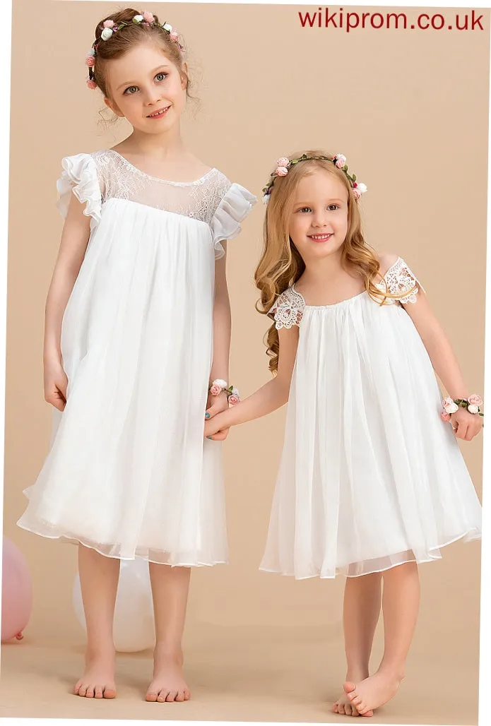 Neck Lace Kelly A-Line/Princess Chiffon Flower Girl Dresses Girl Tea-length Sleeveless With Dress Flower - Scoop