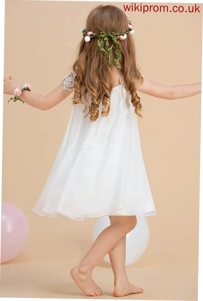 Neck Lace Kelly A-Line/Princess Chiffon Flower Girl Dresses Girl Tea-length Sleeveless With Dress Flower - Scoop