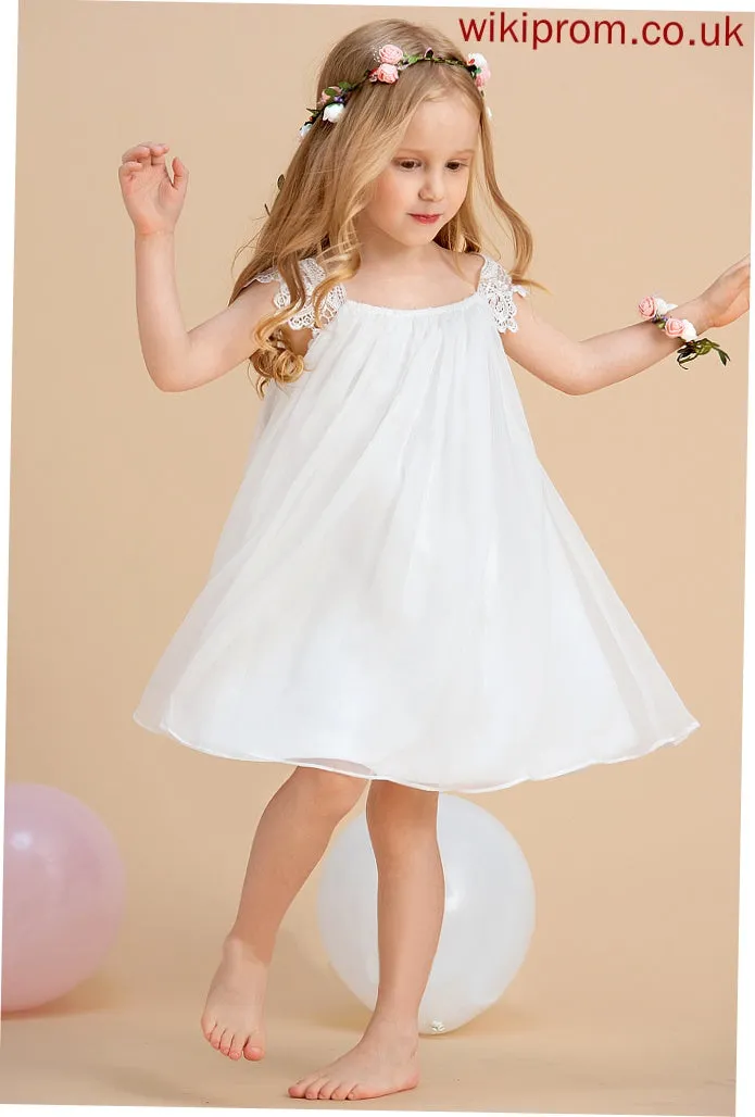 Neck Lace Kelly A-Line/Princess Chiffon Flower Girl Dresses Girl Tea-length Sleeveless With Dress Flower - Scoop