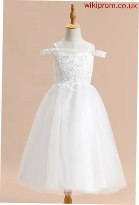 Off-the-Shoulder - With A-Line Flower Sleeveless Tea-length Tulle Sal Dress Girl Lace Flower Girl Dresses