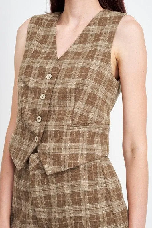 Plaid Button Up Vest