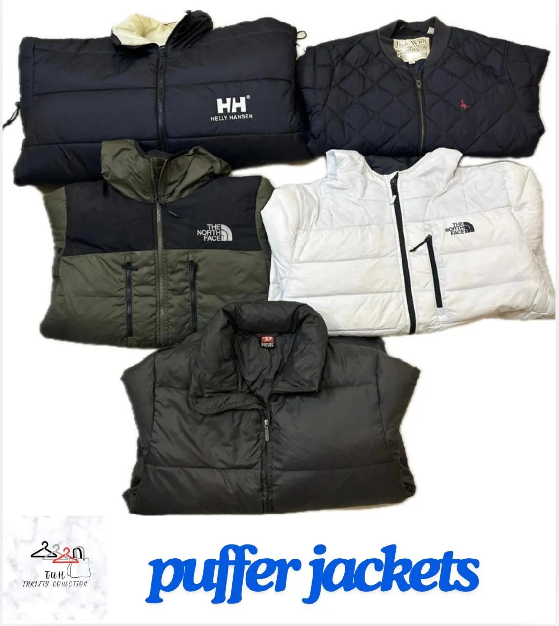 PUFFER JACKETS (Mix brand The North Face, Helly Hansen, Diesel, Jack wills, Umbro, Sergio Tacchini, Bugatti & Tommy Jeans)