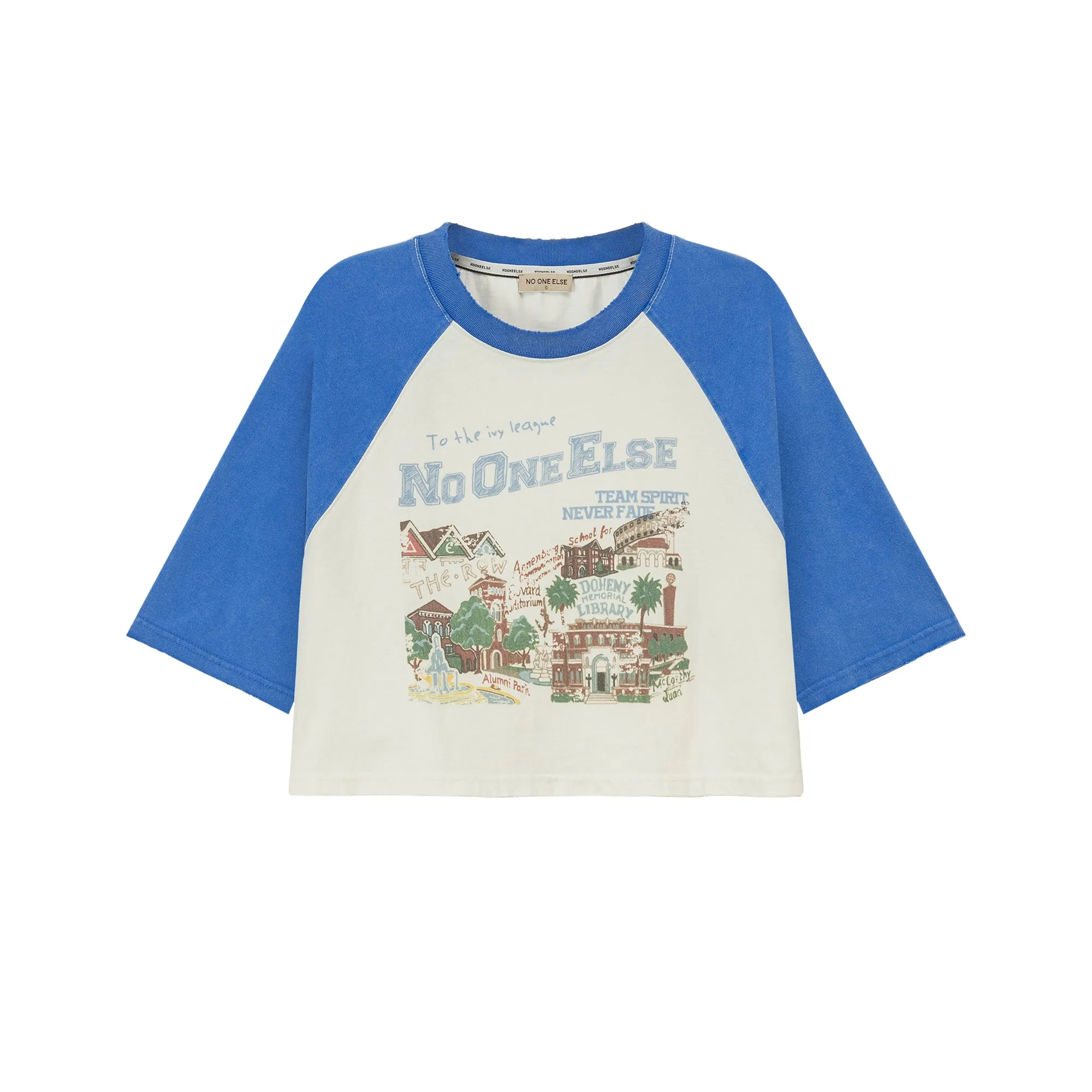 Raglan Color Crop Printed T-Shirt