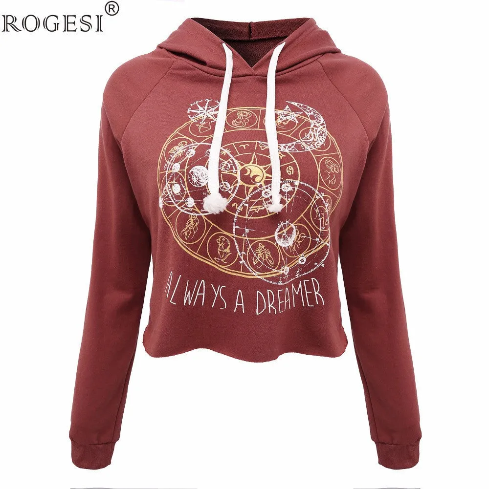 Rogesi 2016 New Casual Women T Shirts Hooded Long Sleeve Round Neck Short Shirt Women's Clothing American Apparel