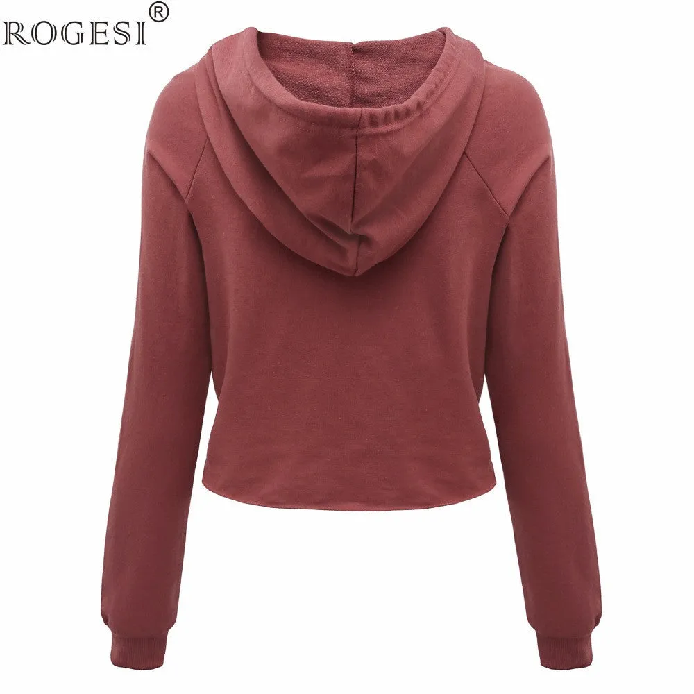 Rogesi 2016 New Casual Women T Shirts Hooded Long Sleeve Round Neck Short Shirt Women's Clothing American Apparel