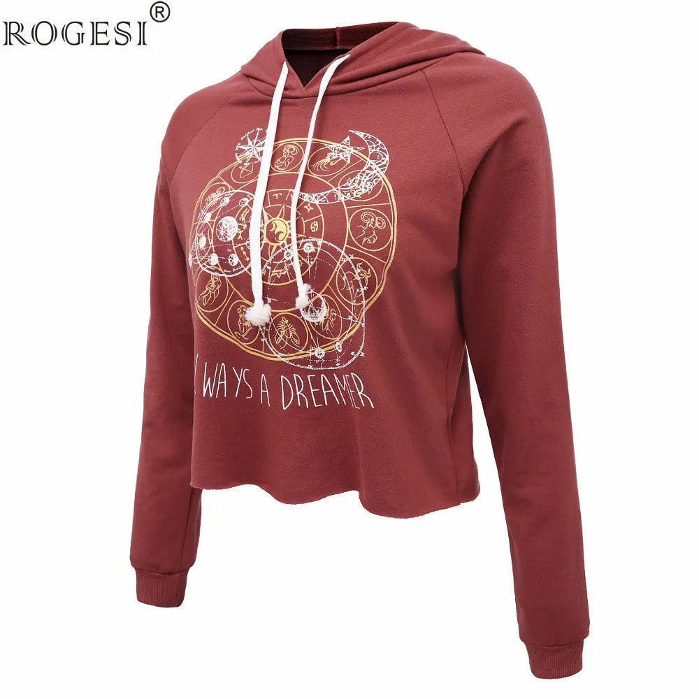 Rogesi 2016 New Casual Women T Shirts Hooded Long Sleeve Round Neck Short Shirt Women's Clothing American Apparel