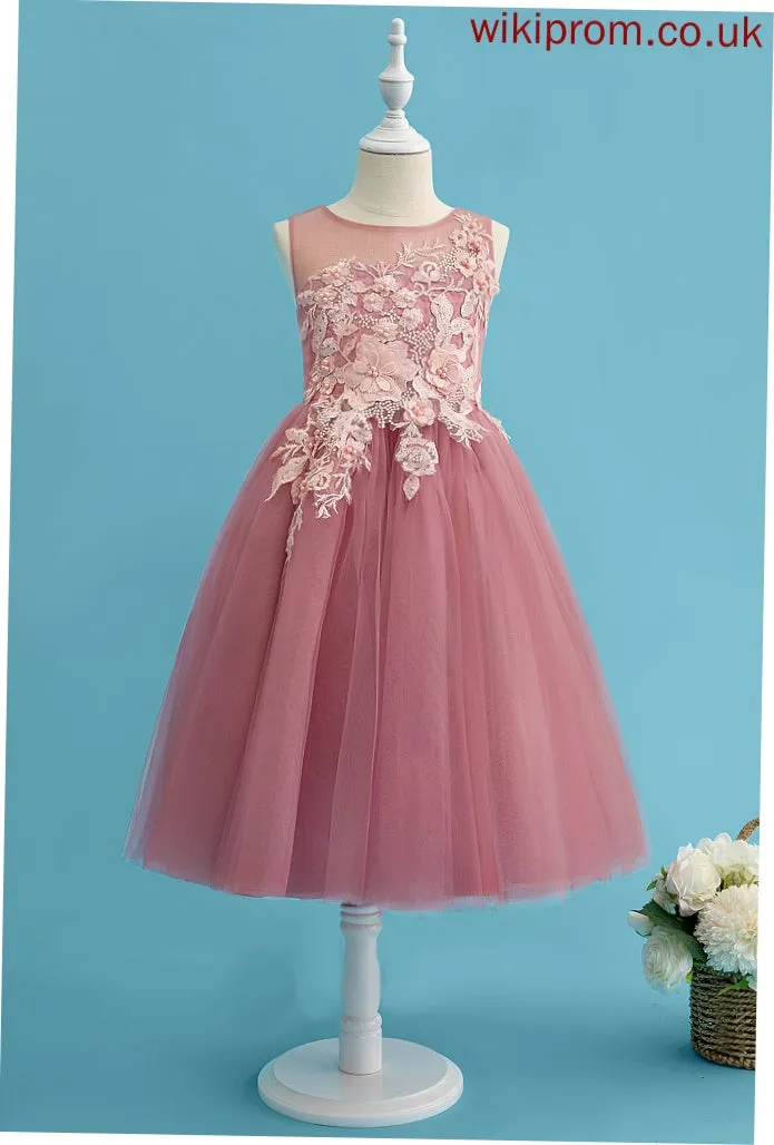 Scoop Girl Tulle Madalyn Lace/Beading Ball-Gown/Princess Neck Dress - Flower Girl Dresses Flower Sleeveless Tea-length With