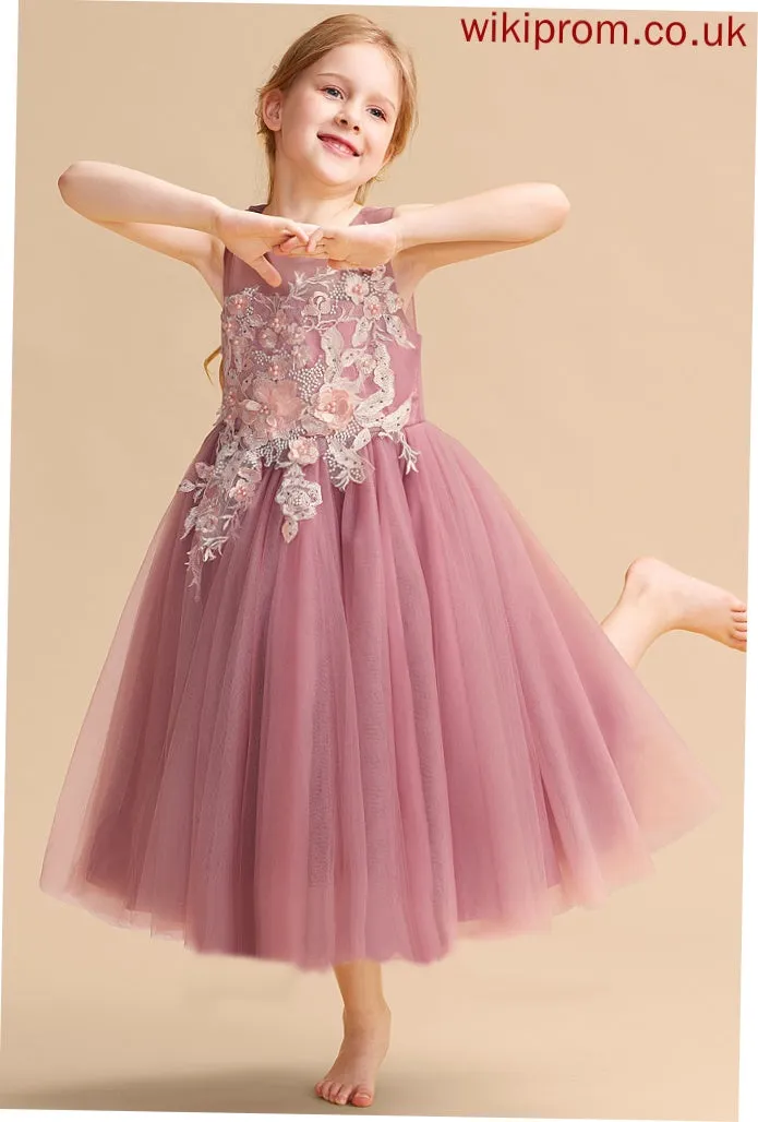 Scoop Girl Tulle Madalyn Lace/Beading Ball-Gown/Princess Neck Dress - Flower Girl Dresses Flower Sleeveless Tea-length With