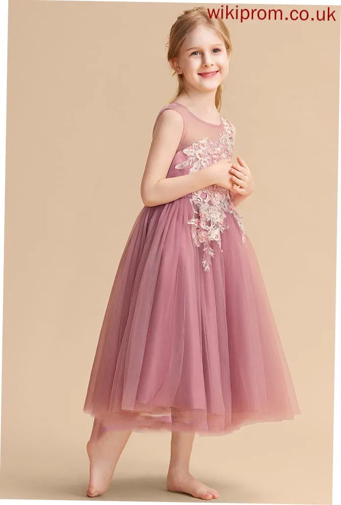 Scoop Girl Tulle Madalyn Lace/Beading Ball-Gown/Princess Neck Dress - Flower Girl Dresses Flower Sleeveless Tea-length With