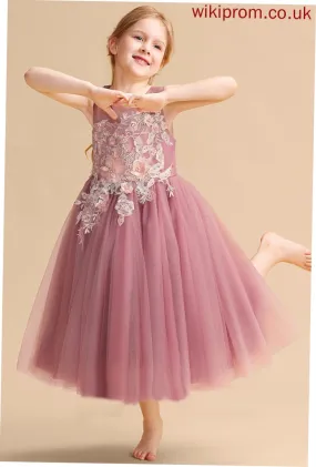 Scoop Girl Tulle Madalyn Lace/Beading Ball-Gown/Princess Neck Dress - Flower Girl Dresses Flower Sleeveless Tea-length With