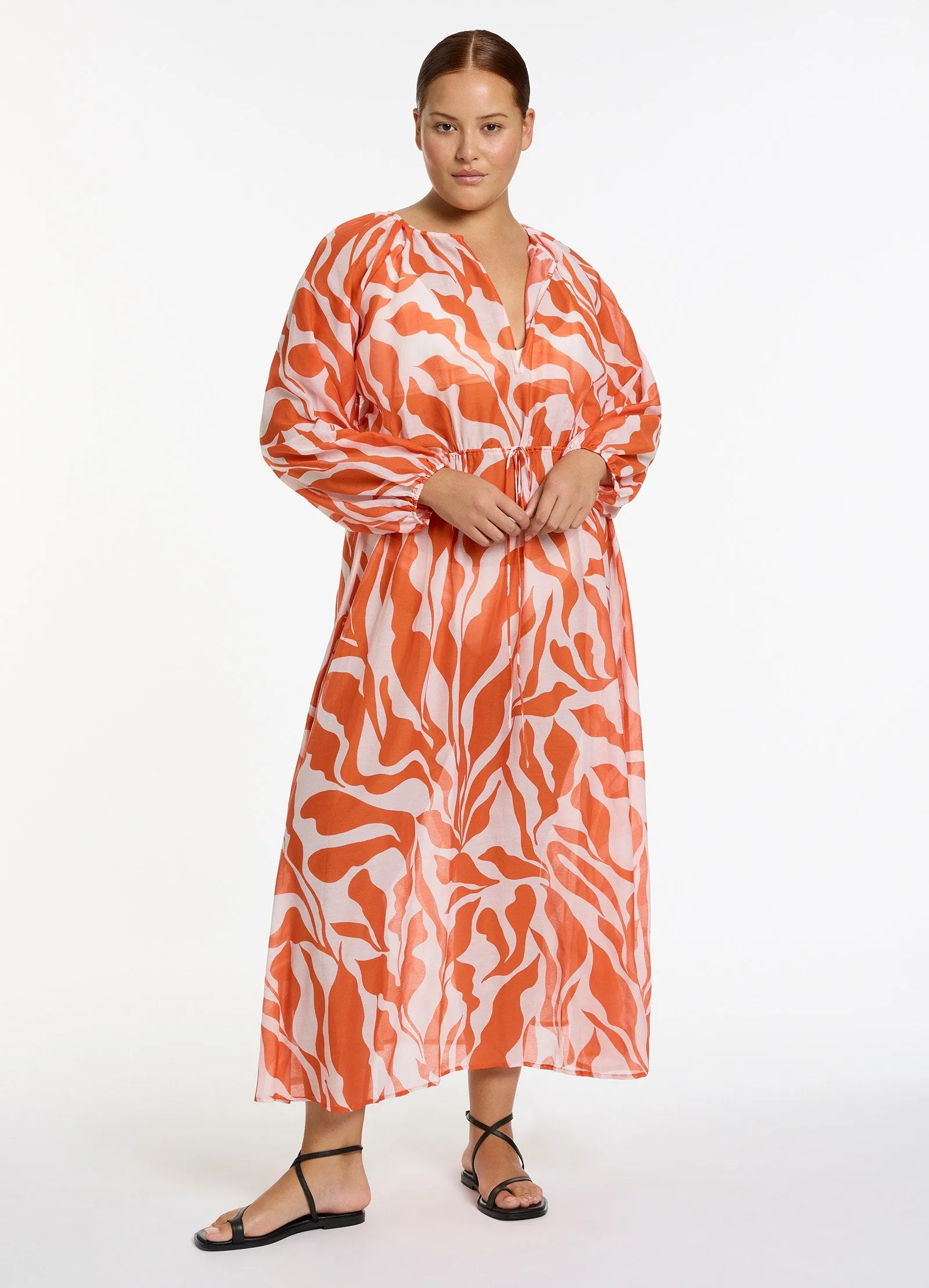 Sereno Ditsy Long Sleeve Maxi Dress - Coral