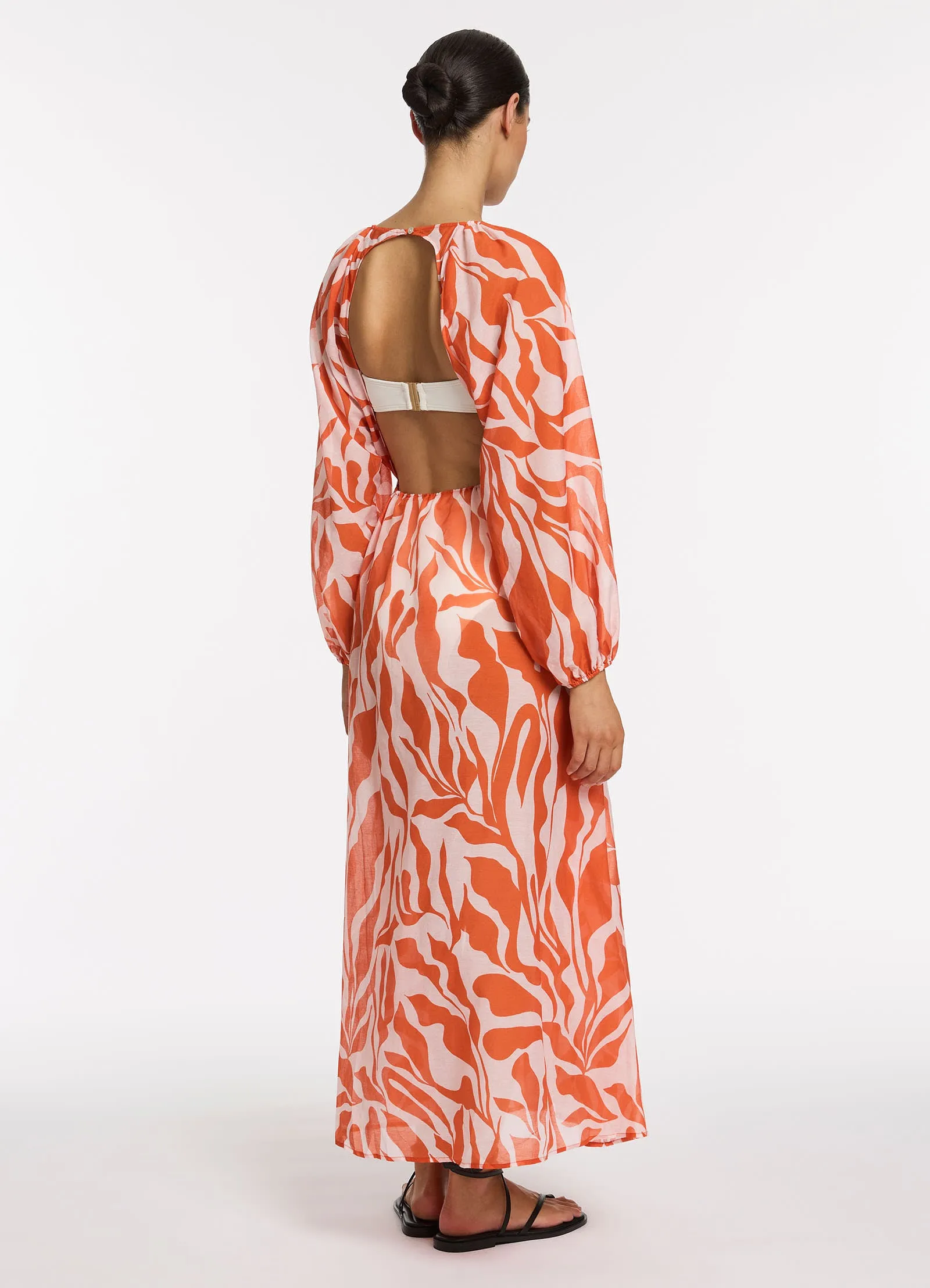 Sereno Ditsy Long Sleeve Maxi Dress - Coral