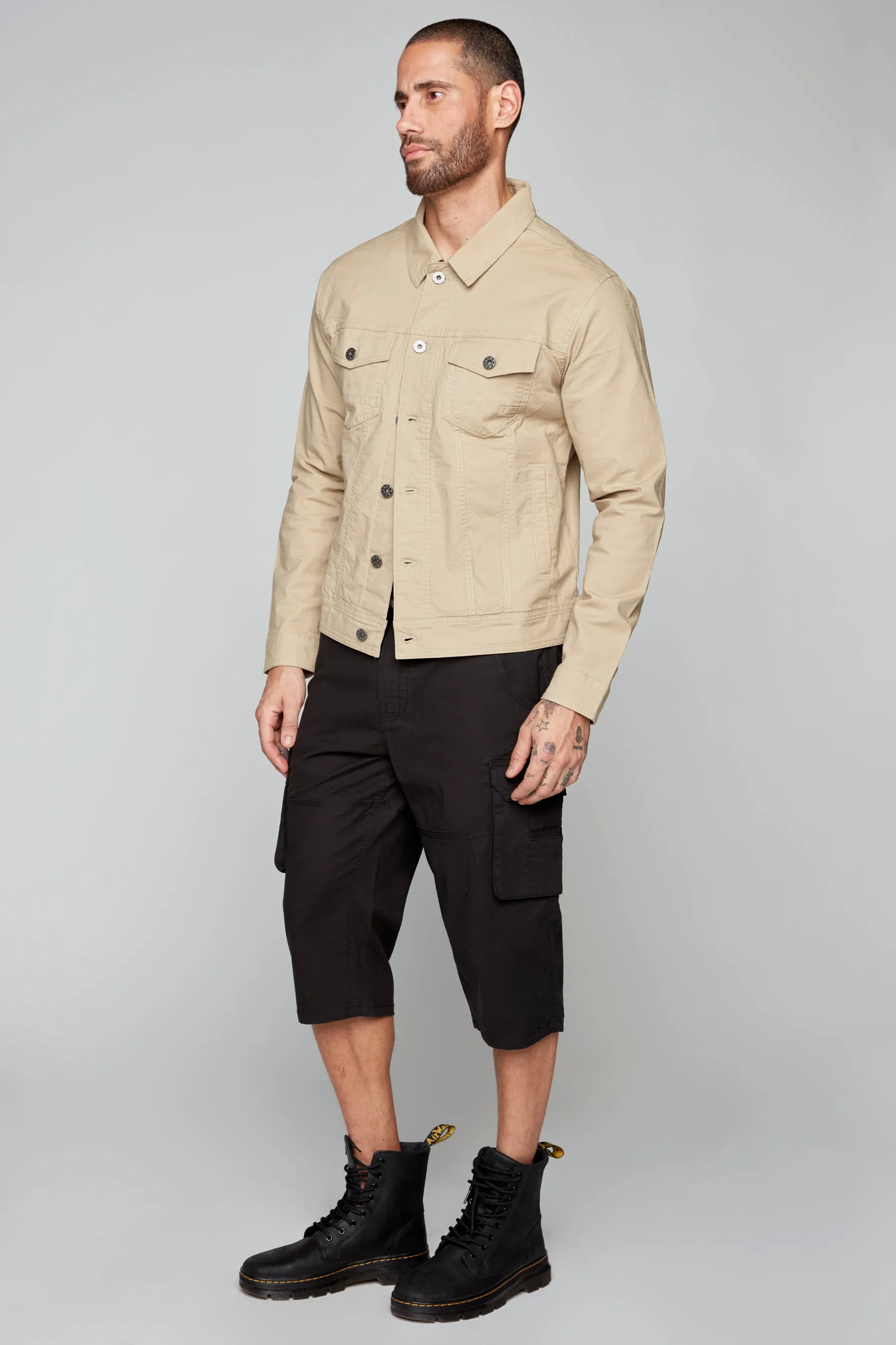 Slim Fit Classic Ripstop Trucker Jacket - Tan