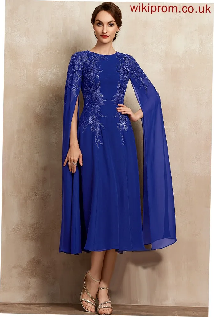 the Chiffon of Mother of the Bride Dresses Neck Samantha A-Line Lace Tea-Length With Bride Scoop Dress Sequins Mother