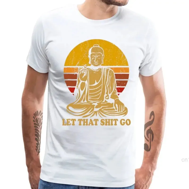 Vintage Style Tops Tees Let That Shit Go 100% Cotton Tee-Shirts Man T Shirts Buddha Shirt Adult Mens Tshirt Hip Hop Camiseta