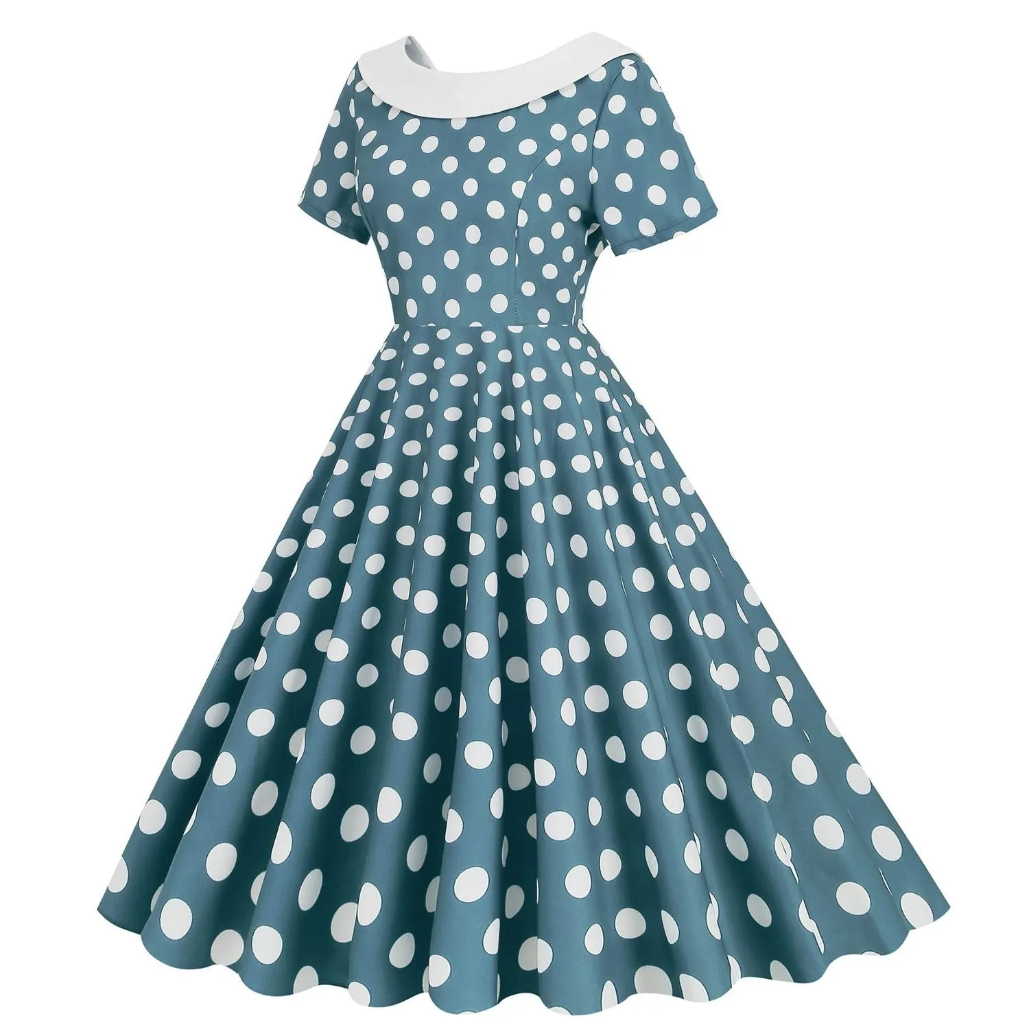 Women's Vintage 1950's Polka Dot Spring Garden Rockabilly Swing Prom Party Cocktail Dress